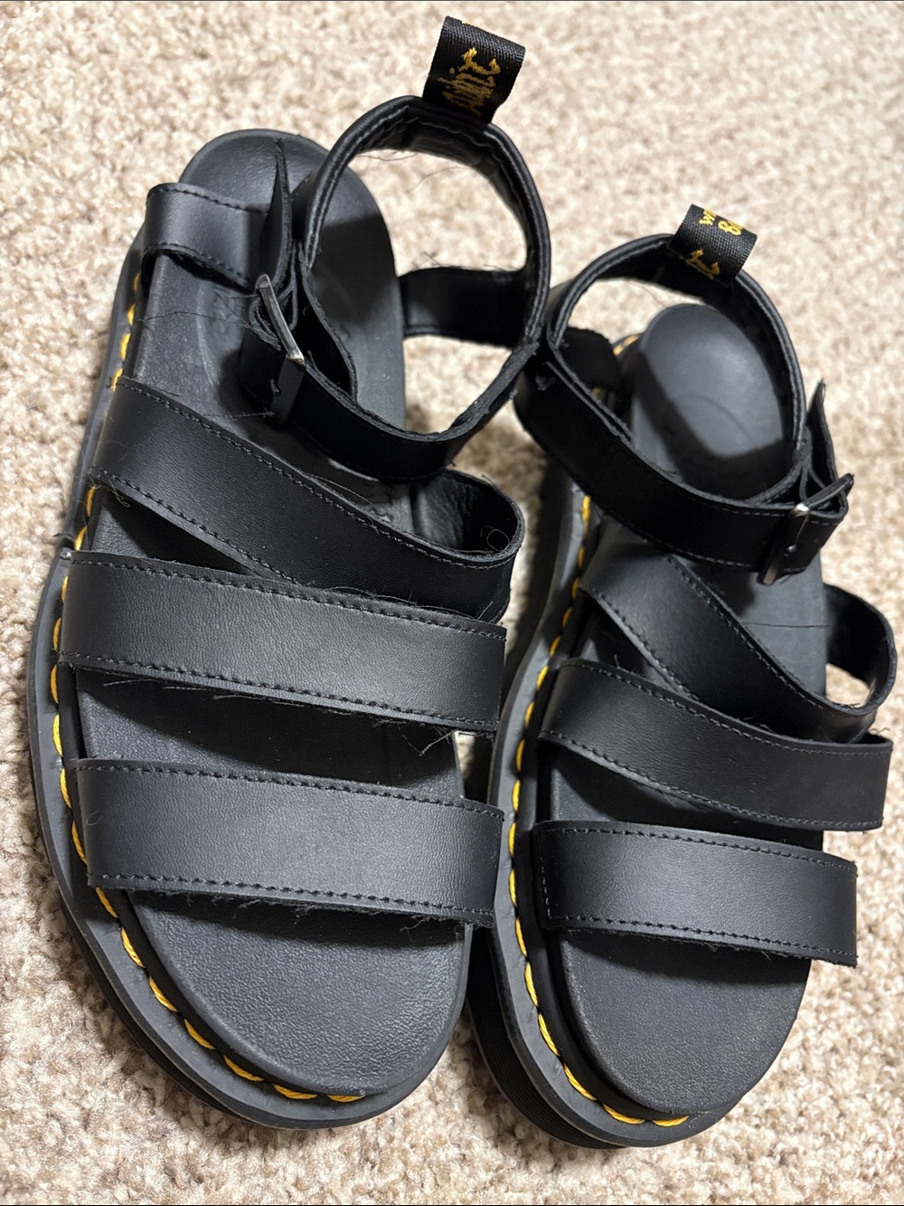 Dr. Martens Black Leather Platform Strappy Sandals with Yellow Stitching - Picture 4 of 4